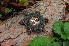 Load image into Gallery viewer, Hand-cut Tree of Life Coin Macrame Mandala Pendant