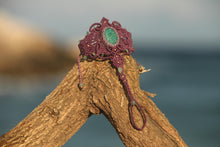 Load image into Gallery viewer, Handmade Macrame Amazonite Gemstone Cabochon Mermaid Ring Hand Chain Bracelet