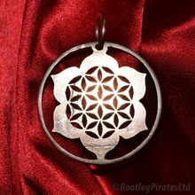 Load image into Gallery viewer, Flower of Life, Hand Cut Coin Pendant.