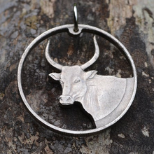 Load image into Gallery viewer, Gambian Two Shilling Ox, Hand Cut Coin.