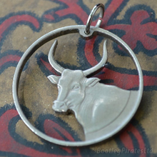 Load image into Gallery viewer, Gambian Two Shilling Ox, Hand Cut Coin.