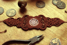 Load image into Gallery viewer, Celtic Knot Design Handcut Coin Macrame Cuff Bracelet