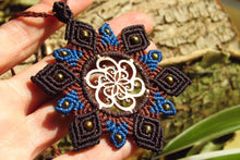 Load image into Gallery viewer, Handcut Twirly Seed of Life Coin Macrame Mandala Pendant