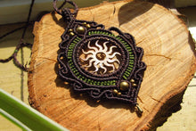 Load image into Gallery viewer, Handcut Sun Coin Macrame Pendant