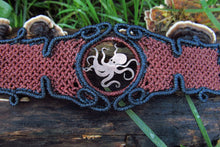 Load image into Gallery viewer, Steampunk Octopus Handcut Coin Design Adjustable Macrame Cuff Bracelet