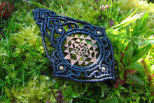 Load image into Gallery viewer, Sri Yantra Handcut Coin Design Macrame Pendant