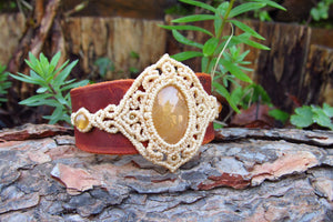 "VENUS" Yellow Aventurine Gemstone Leather & Macrame Cuff Bracelet