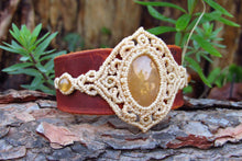 Load image into Gallery viewer, &quot;VENUS&quot; Yellow Aventurine Gemstone Leather &amp; Macrame Cuff Bracelet
