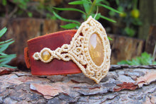 Load image into Gallery viewer, &quot;VENUS&quot; Yellow Aventurine Gemstone Leather &amp; Macrame Cuff Bracelet
