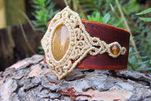 Load image into Gallery viewer, &quot;VENUS&quot; Yellow Aventurine Gemstone Leather &amp; Macrame Cuff Bracelet
