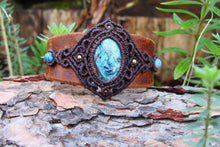 Load image into Gallery viewer, &quot;HECATE&quot; Azurite-Shattuckite Crystal Leather &amp; Macrame Cuff Bracelet
