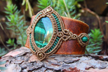 Load image into Gallery viewer, &quot;HERA&quot; Goddess Malachite Leather &amp; Macrame Cuff Bracelet
