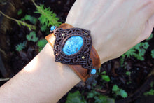 Load image into Gallery viewer, &quot;HECATE&quot; Azurite-Shattuckite Crystal Leather &amp; Macrame Cuff Bracelet
