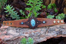 Load image into Gallery viewer, &quot;HECATE&quot; Azurite-Shattuckite Crystal Leather &amp; Macrame Cuff Bracelet
