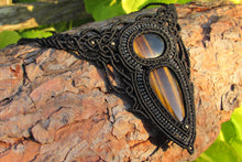 Load image into Gallery viewer, Dark Goddess Handmade Tiger's Eye Gemstone Macrame Statement Necklace
