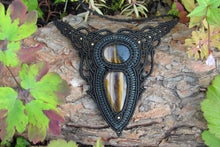 Load image into Gallery viewer, Dark Goddess Handmade Tiger's Eye Gemstone Macrame Statement Necklace
