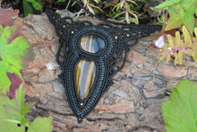Load image into Gallery viewer, Dark Goddess Handmade Tiger's Eye Gemstone Macrame Statement Necklace
