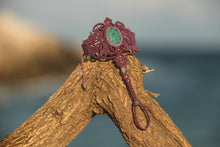 Load image into Gallery viewer, Handmade Macrame Amazonite Gemstone Cabochon Mermaid Ring Hand Chain Bracelet
