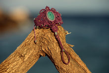 Load image into Gallery viewer, Handmade Macrame Amazonite Gemstone Cabochon Mermaid Ring Hand Chain Bracelet
