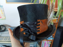 Load image into Gallery viewer, Unique Upcycled Leather Red Jasper Turquoise Gemstone Macrame Buzzard Feather TopHat
