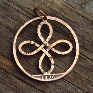 Simple Celtic Knot, Hand Cut Coin Pendant.