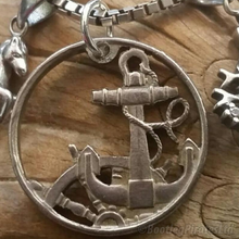 Load image into Gallery viewer, Spanish 50 Centimos, Hand Cut Coin Anchor.
