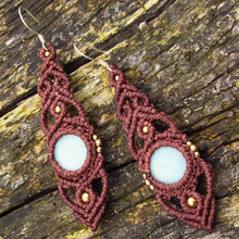 Load image into Gallery viewer, Boho Amazonite Gemstone Macrame Dangle Earrings with Sterling Silver Hook

