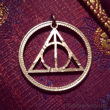 Load image into Gallery viewer, Happy Potter, Deathly Hallows, Hand Cut Coin.
