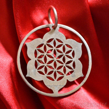 Load image into Gallery viewer, Flower of Life, Hand Cut Coin Pendant.
