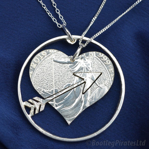 Heart and Arrow Hand Cut Coin: Two Part Friendship Pendant.