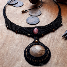 Load image into Gallery viewer, Jasper and Rhodonite Healing Stones Macramé Necklace
