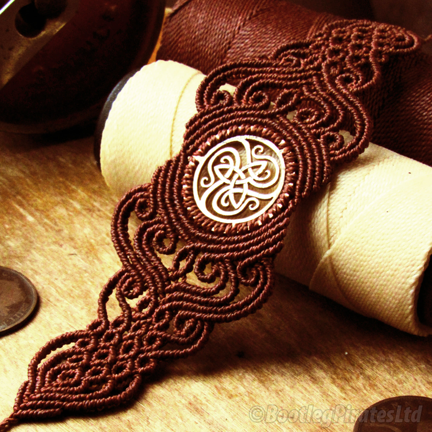 Macramé Cuff with an Inset Celtic Knot Cuff