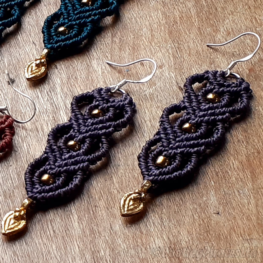 Macramé Sterling Silver Earrings - Four Colours Available