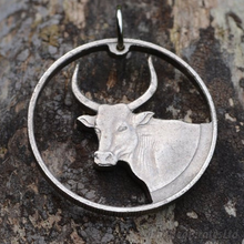 Load image into Gallery viewer, Gambian Two Shilling Ox, Hand Cut Coin.
