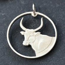 Load image into Gallery viewer, Gambian Two Shilling Ox, Hand Cut Coin.
