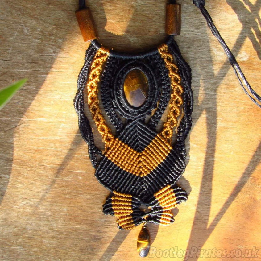 Tiger's Eye Healing Stone Ethnic pendant with Wooden and Tiger's Eye Beads