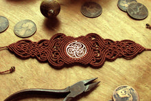 Load image into Gallery viewer, Celtic Knot Design Handcut Coin Macrame Cuff Bracelet

