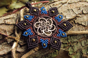 Handcut Twirly Seed of Life Coin Macrame Mandala Pendant