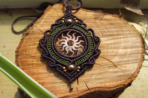 Handcut Sun Coin Macrame Pendant