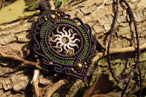 Handcut Sun Coin Macrame Pendant