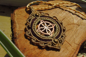 Handcut Celtic Knot Coin Macrame Pendant