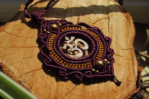 Handcut Om Coin Macrame Pendant