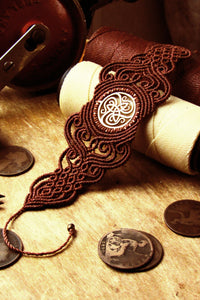 Celtic Knot Design Handcut Coin Macrame Cuff Bracelet