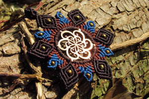 Handcut Twirly Seed of Life Coin Macrame Mandala Pendant