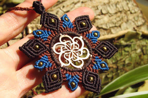 Handcut Twirly Seed of Life Coin Macrame Mandala Pendant