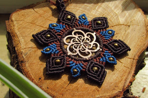 Handcut Twirly Seed of Life Coin Macrame Mandala Pendant