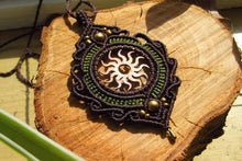 Load image into Gallery viewer, Handcut Sun Coin Macrame Pendant
