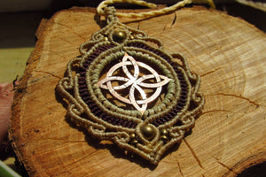 Handcut Celtic Knot Coin Macrame Pendant