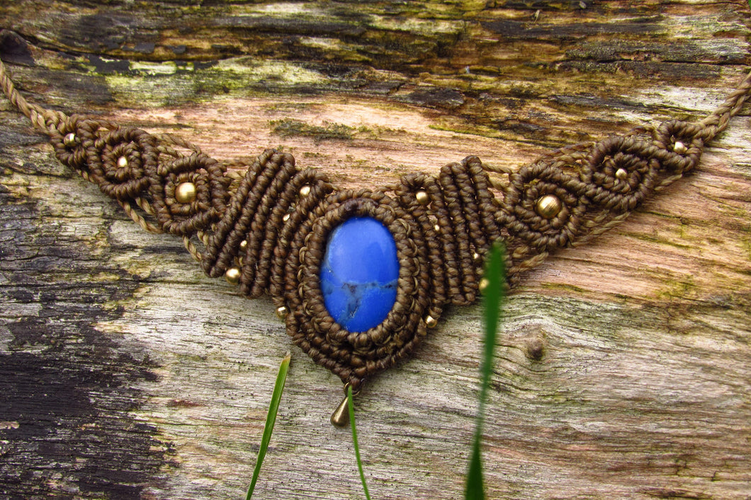 Handmade Blue Dyed Magnesite Gemstone Macrame Boho Necklace