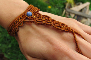 Adjustable Boho Beaded Macrame Slave Bracelet with Stone Bead